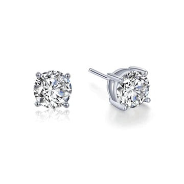 Sterling Silver Rhodium Plated 4 Prong Round Stud Earrings 2.50 TCW with Lassaire Stones