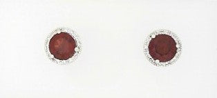 Ladies 14 Karat White Gold Halo Studs With = 2.25Tw Round Garnet And = 0.08Tw Round G/H SI2 Diamonds