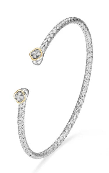 Sterling Silver and 14KT Yellow Gold Touch Of Gold 1/10 Ct. T.W. Diamond Cuff Bracelet Inner Circumference 6.75