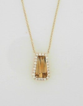 Ladies 14 Karat Yellow Gold Citrine Pendant With 1.28Tw Various Shape Citrine And 0.12Tw Round H/I Si2 Diamonds With 18