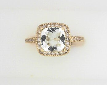 Ladies 14 Karat Yellow Gold Fashion Ring With 0.17Tw Round H/I Si2 Diamonds And 1.04Tw Cushion Aqua
