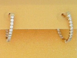 Ladies 14 Karat Yellow Gold Inside/Outside Diamond Hoops With = 0.50Tw Round G/H Si2 Diamonds