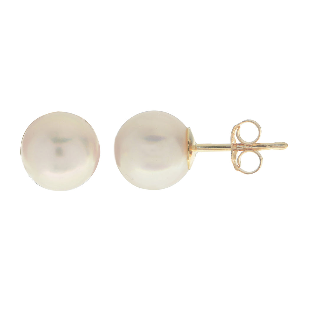 Ladies 14 Karat Yellow Gold 7MM Akoya Pearl Stud Earrings
