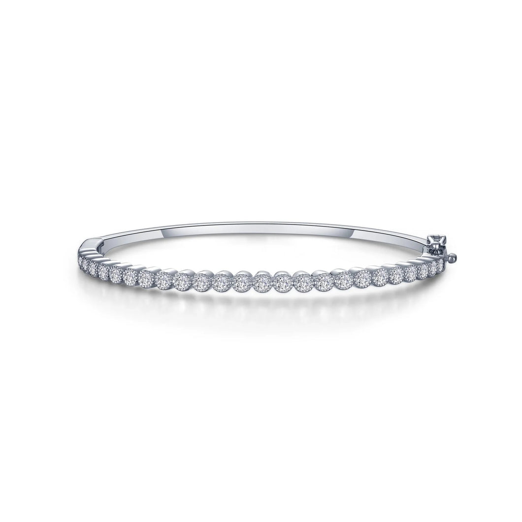 Sterling Silver Rhodium Plated Milgrain Bangle Bracelet Lassaire Stone 1.15 TCW