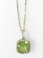 Ladies 14 Karat Yellow Gold Pendant With 0.07Tw Round H/I SI2 Diamonds And 2.00Tw Square Cushion Peridot 16