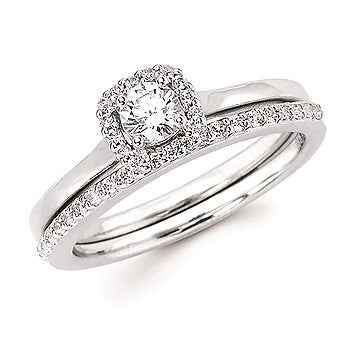 Ladies 14 Karat White Gold Wedding Set - Engagement Ring With 0.33Tw Round H/I I1 Diamonds - Wedding Band With 0.15Tw Round H/I I1 Diamonds = .48 pts TCW