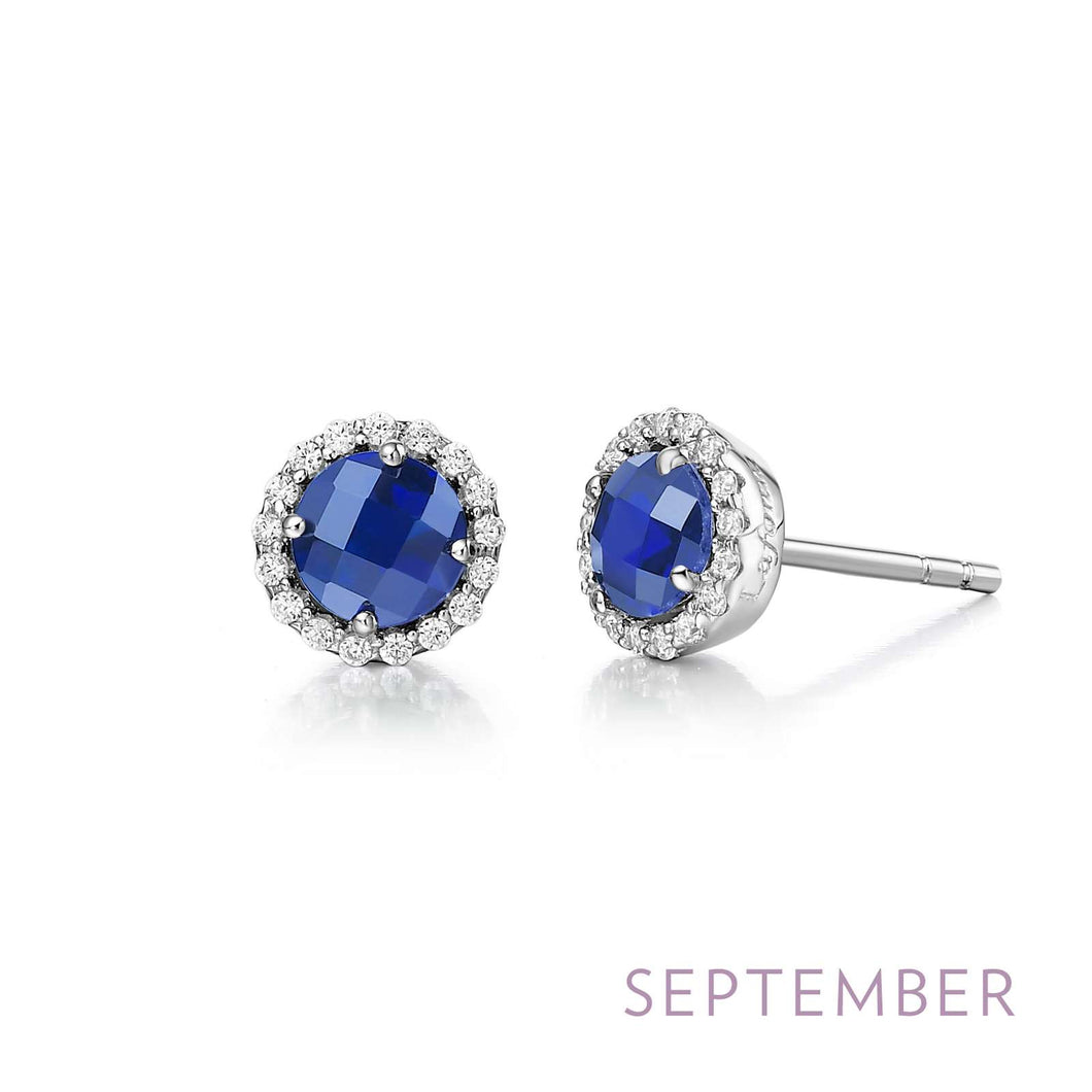 September Birthstone Earrings Sterling Silver Rhodium Plated with Simulated Stone and a Lassaire Stone Halo 1.26 TW