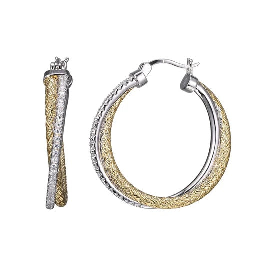 Sterling Silver 3mm Mesh with CZ Hoop Earrings