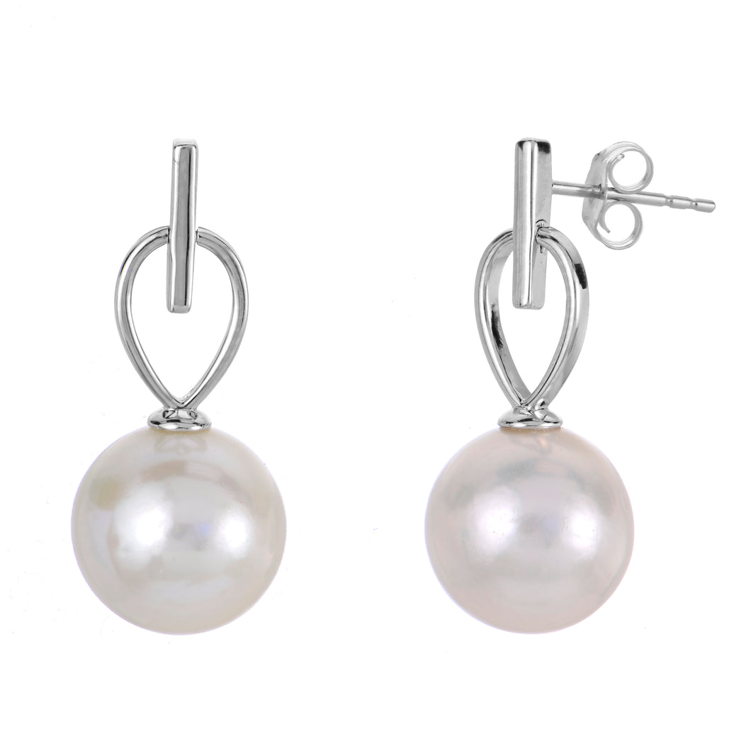 Ladies Sterling Silver 10-11MM Nucleated FWCP Earrings