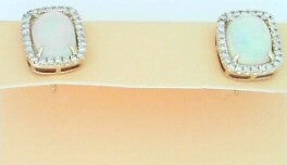 Ladies 14 Karat Yellow Gold Earrings With = 1.76Tw Rectangular Cushion Cut Opals And = 0.21Tw Round G/H Si2 Diamonds