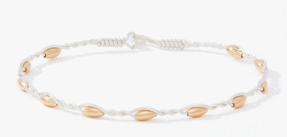 Graceful Bracelet- Sterling Silver and 14K Gold Artist Wire Beads- Size 7.5