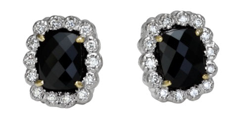 Ladies 14 Karat Yellow Gold And Sterling Silver Diamond Halo Antique Oval 28.01 Pts Earrings With  G/H Si2 Diamonds And 0.28Tw Round G/H Si2 Diamonds