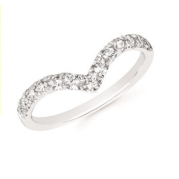 Ladies 14 Karat White Gold V Shape Shared Prong Band  With 0.34Tw Round H/I I1 Diamonds Size 6.5