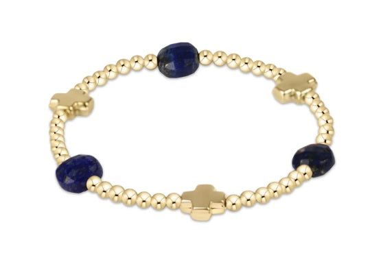 Signature Cross Admire Gold Pattern 3mm Bead Bracelet - Lapis
