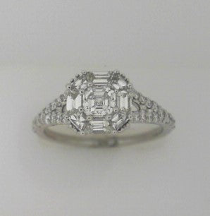 Lady's Diamond Engagement ring 14 kt white gold .99 TDW 0.30tw Baguette H/I SI2 Diamonds 0.30tw Round H/I SI2 Diamonds 0.39tw Asscher H/I SI2 Diamonds