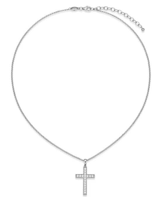 Grace Classic Cross Pendant Necklace in Rhodium-Plated Sterling Silver