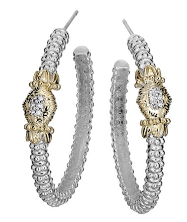 Metal: 14k Gold & Sterling Silver 32MM Hoop Earrings  0.06tw Round H SI2 Diamonds