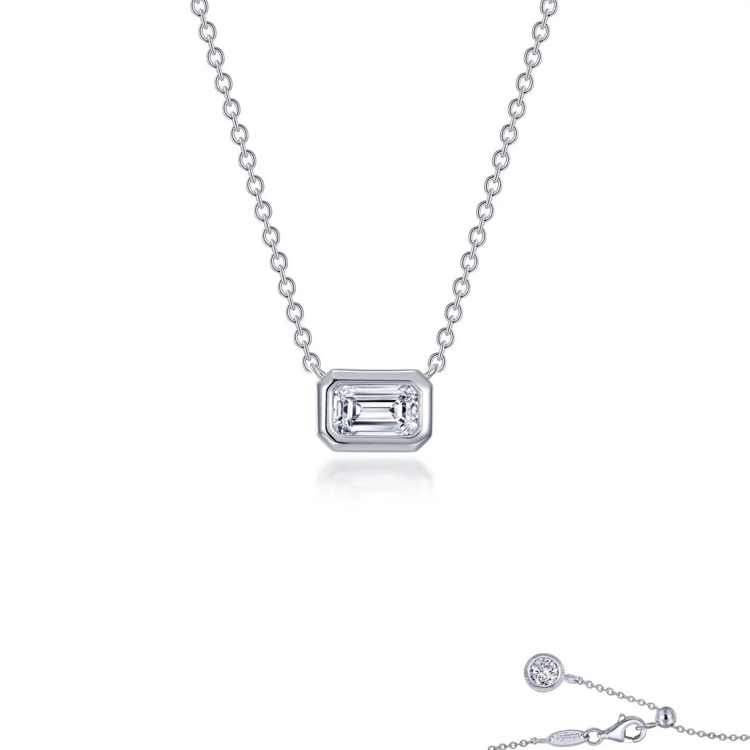 Sterling Silver Rhodium Plated East-West Bezel-Set Emerald-Cut Solitaire Choker Necklace Lassaire Stone 0.54 TCW
