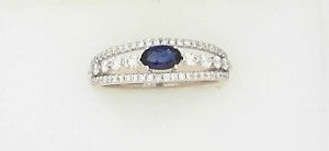 Ladies 14 Karat White Gold With = 0.43Tw Round G/H SI2 Diamonds And = 0.33Tw Oval Sapphires Size 6.5
