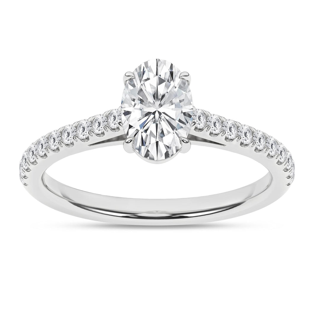 Ladies 14 Karat White Gold Diamond Engagement  With 1.00Tw Oval Center Stone  E/F VS2 Diamond With 0.25 Tw on Sides Of Band Size 7 IGI Certificate # 55J268062508 Lab Grown Diamond