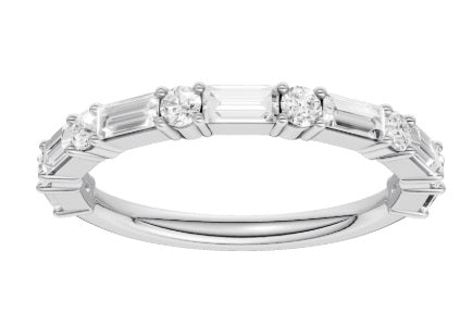 Ladies 14 Karat White Gold Diamond Wedding Band With = .50Tw Baugettes and Rounds F VS1 Diamonds Lab Grown  Size 7