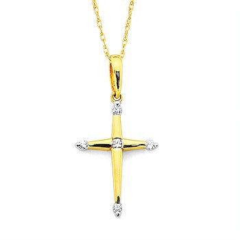 Ladies 14 Karat Yellow Gold Diamond Cross  With 0.06Tw Round H/I I1 Diamonds 18