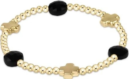 Signature Cross Admire Gold Pattern 3mm Bead Bracelet - Black Onyx