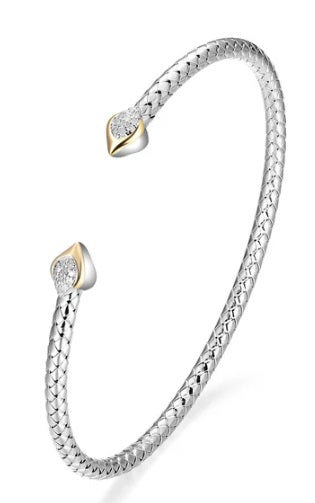 Sterling Silver and 14KT Yellow Gold Touch Of Gold 1/10 Ct. T.W. Diamond Teardrop Cuff Bracelet Inner Circumference 6.75