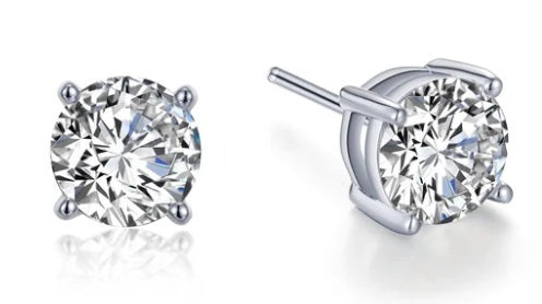 Sterling Silver Rhodium Plated 4 Prong Round Stud Earrings 0.50 TW with Lassaire Stones