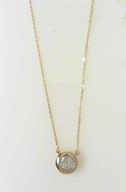 Ladies 14 Karat Yellow Gold Diamond Bezel Set Pendant With 0.41Tw Round H/I Si2 Diamond 18