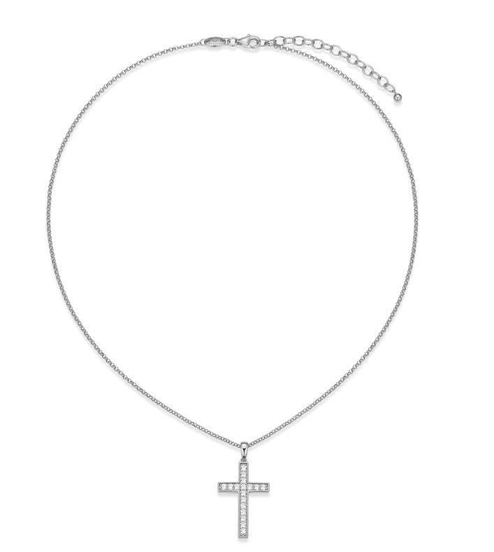 Grace Classic Cross Pendant Necklace in Rhodium-Plated Sterling Silver