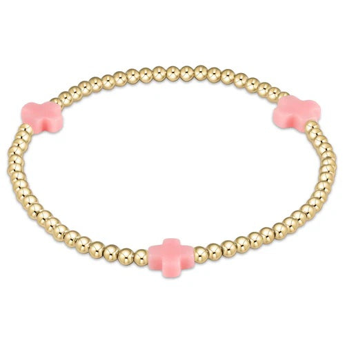 Signature Cross Gold Pattern 2mm Bead Bracelet- Pink