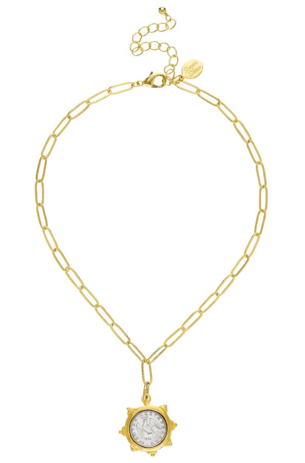 Dove Coin Paperclip Necklace - 16 inches with 3 inch extender