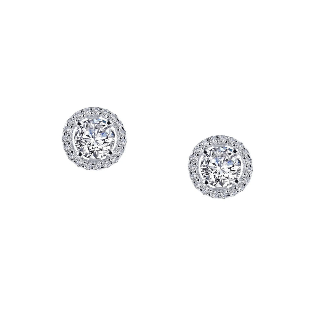 Sterling Silver Rhodium Plated Round Studs With Halo CTW 1.30 Lassaire Stones