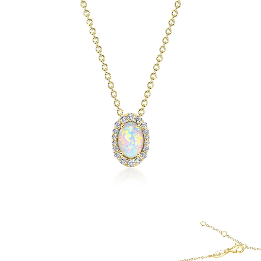 Sterling Silver Gold Plated Simulated Opal Pendant 0.97 CTW Lassaire Stone Halo 18
