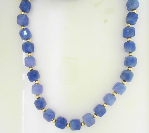 Blue Chalcedony Beaded Necklace With Gold Accents
