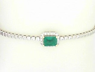 Ladies 14 Karat White Gold Flexible Bangle Bracelet  With = 1.08Tw Emerald Cut Emerald And = 0.76Tw Round G/H SI2 Diamonds 6.75