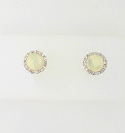 Ladies 14 Karat White Gold Stud Earrings With 1.50Tw Round Opal And 0.08Tw Round H/I Si2 Diamonds