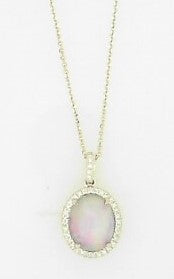 Ladies 14 Karat Yellow Gold Fashion Pendant With 1.75tw Oval Opal = 0.12tw Round G/H SI2 Diamonds with 16