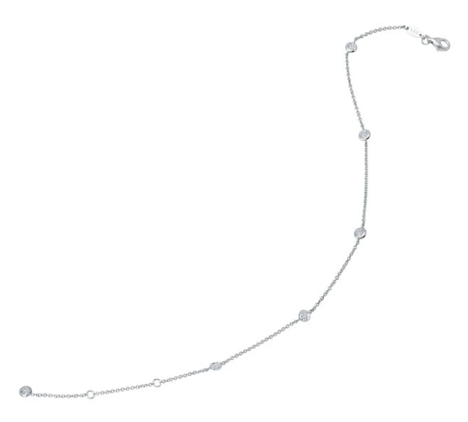 Sterling Silver Rhodium Plated Bezel Set Station Anklet with 0.80 CTW Lassaire Stones 10