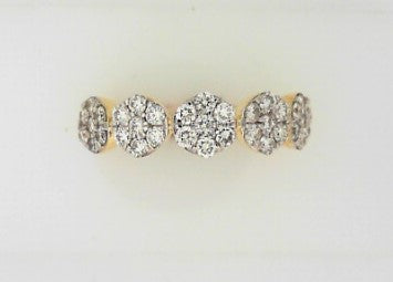 Ladies 14 Karat Yellow Gold Diamond Cluster Band With 0.71Tw Round G/H Si2 Diamonds Size 7.5