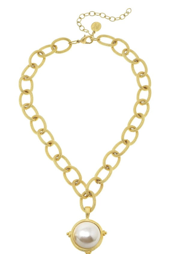 Pearl Cab Chain Necklace - 16 inches with 3 inch extender