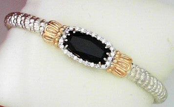 Metal: 14k Gold & Sterling Silver 4MM Closed Band Bangle Bracelet 0.24tw Round H SI2 Diamonds with Barrel Black Onyx