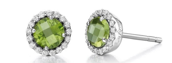 August Birthstone Earrings Sterling Silver Rhodium Plated with Simulated Stone and a Lassaire Stone Halo 1.26 TW