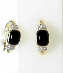 Ladies 14 Karat Yellow Gold Dangle Earrings With 3.58Tw Rectangular Cushion Black Onyx And 0.19Tw Round G/H Si2 Diamonds