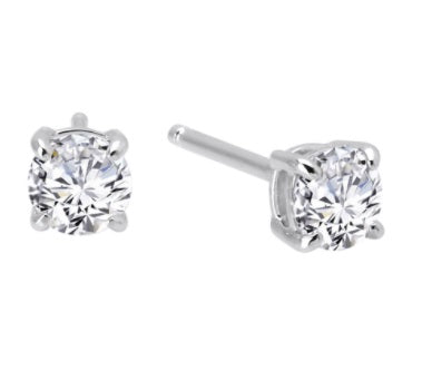 Sterling Silver Rhodium Plated 4 Prong Round Stud Earrings 0.50 TW with Lassaire Stones