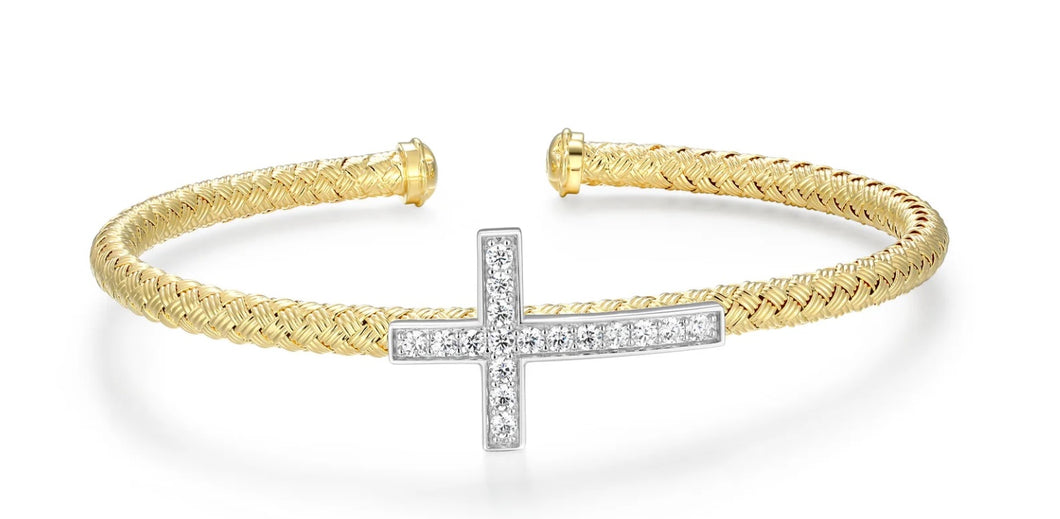 Grace Classic Cross Original Matte Mesh Cuff In 14K Yellow Gold & Rhodium-Plated Sterling Silver