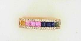 Ladies 14 Karat Yellow Gold Rainbow Band With = 0.32Tw Princess Citrines And = 2.36Tw Princess Sapphires Size 7
