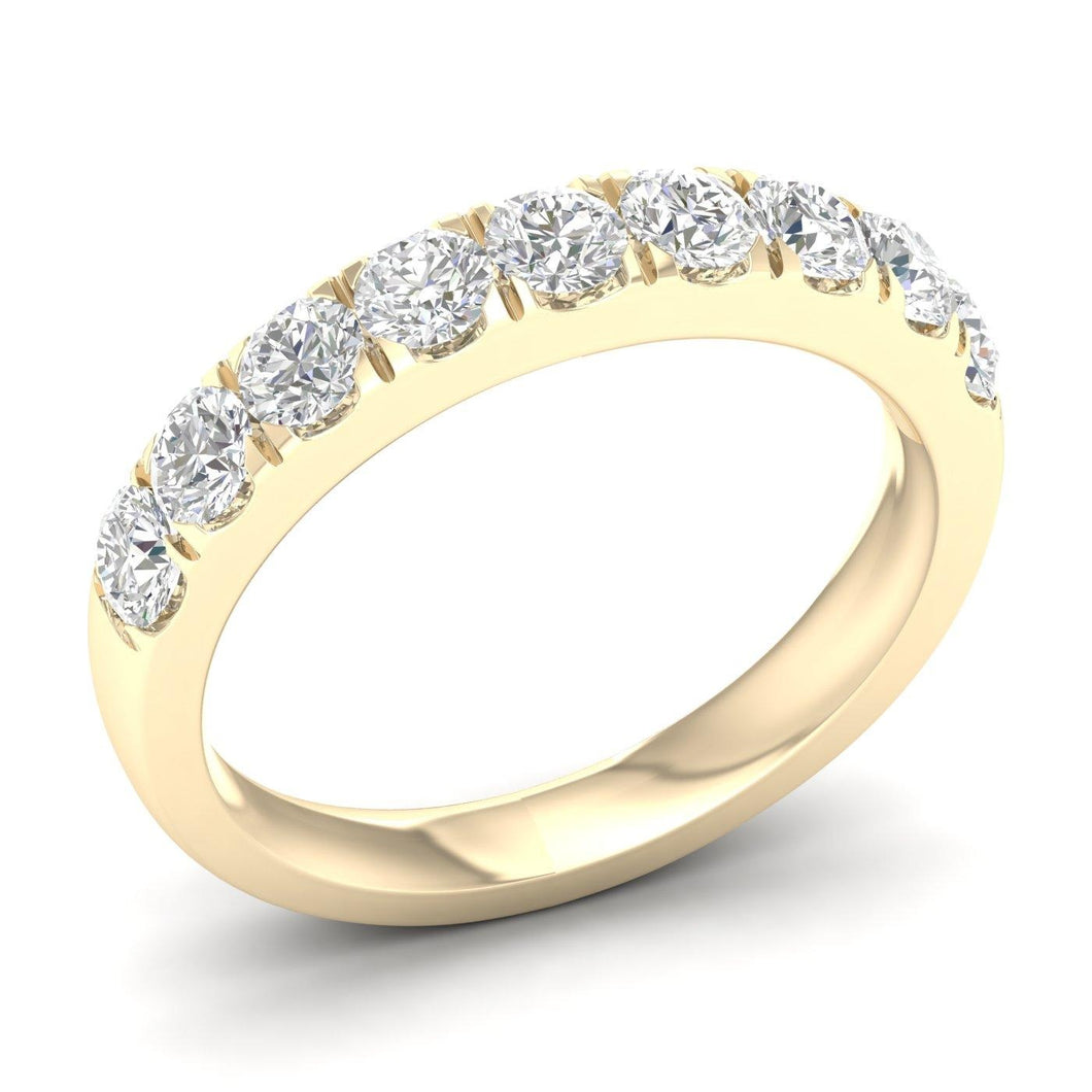Ladies 14 Karat Yellow Gold Diamond 9 Stone Band  With 1.00Tw Round G/H VS2 Diamonds Size 7 IGI Certification 21J597432403