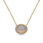 Ladies 14 Karat Yellow Gold Opal Pendant With 0.07Tw Round H/I Si2 Diamonds And 1.02Tw Oval Opal 18